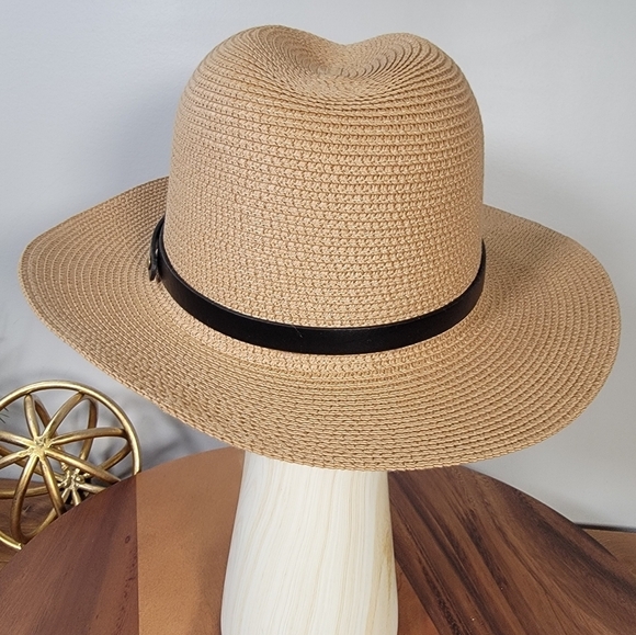 Multitrust Tan Fedora Sun Hat with Black Band Womens One Size - Picture 7 of 13